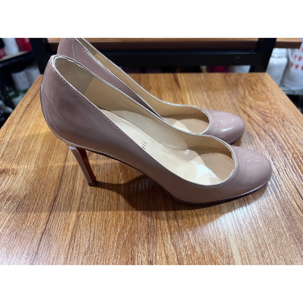 Christian Louboutin Simple Pump Nude Patent Leather Red Bottom Heels Size 36 - Picture 3 of 6